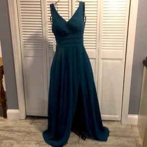 Azazie Bianca Peacock bridesmaids dress